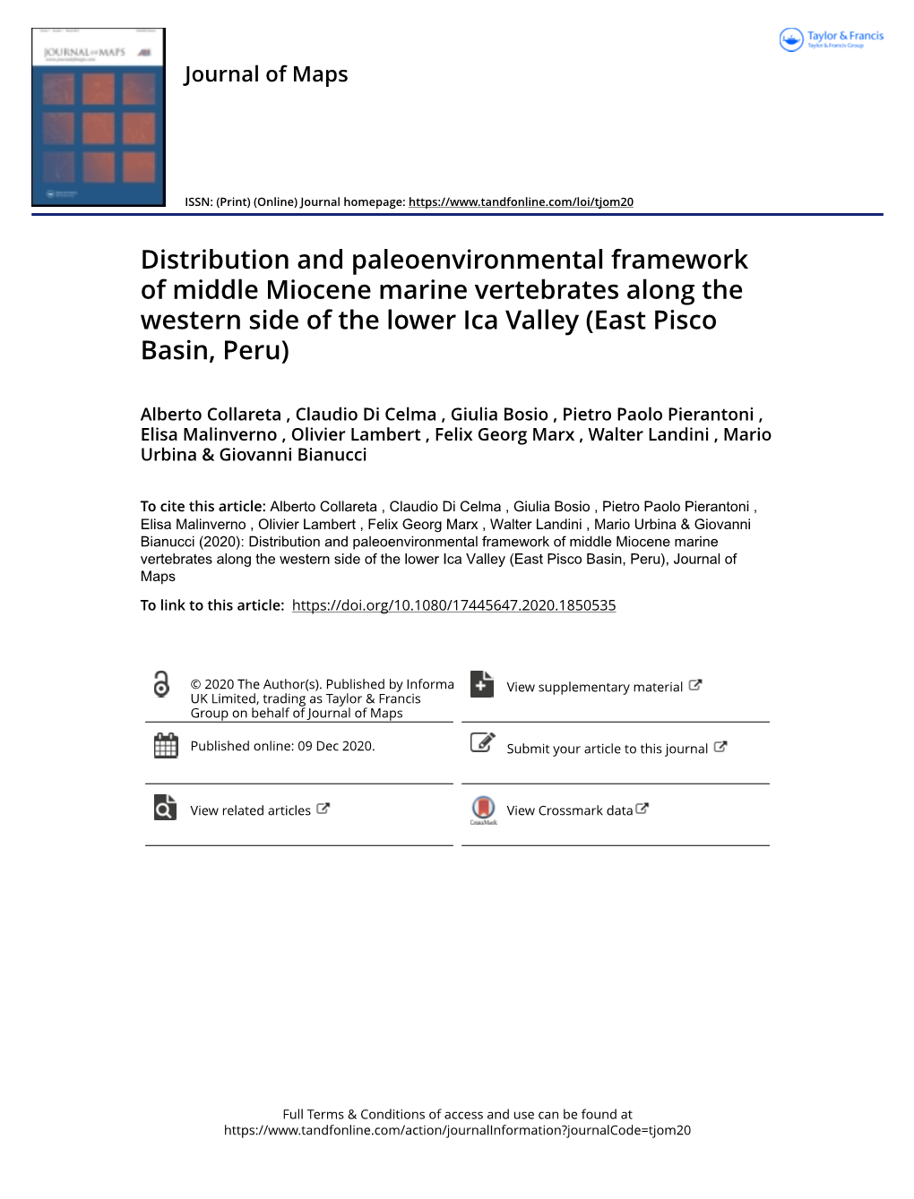 Distribution and Paleoenvironmental Framework of Middle Miocene Marine Vertebrates Along the Western Side of the Lower Ica Valley (East Pisco Basin, Peru)