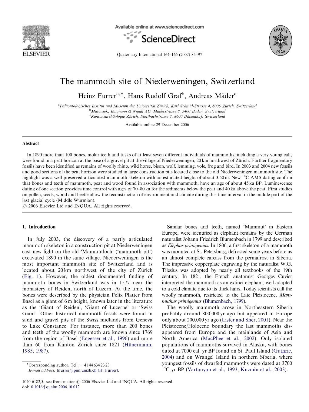 The Mammoth Site of Niederweningen, Switzerland