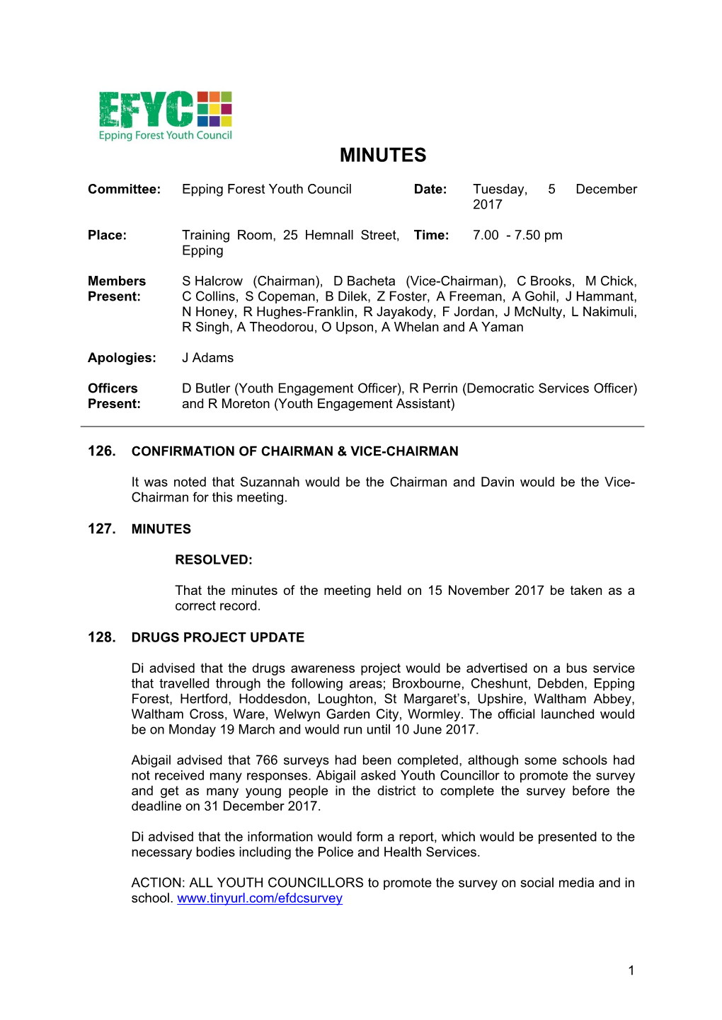 (Public Pack)Minutes Document for Epping Forest Youth Council, 05/12