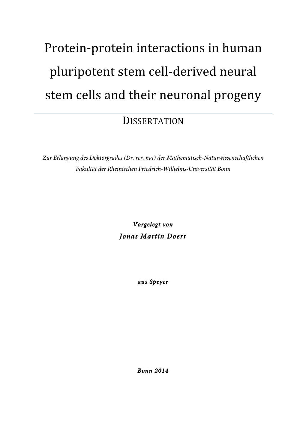 Protein‐Protein Interactions in Human Pluripotent Stem Cell‐Derived Neural