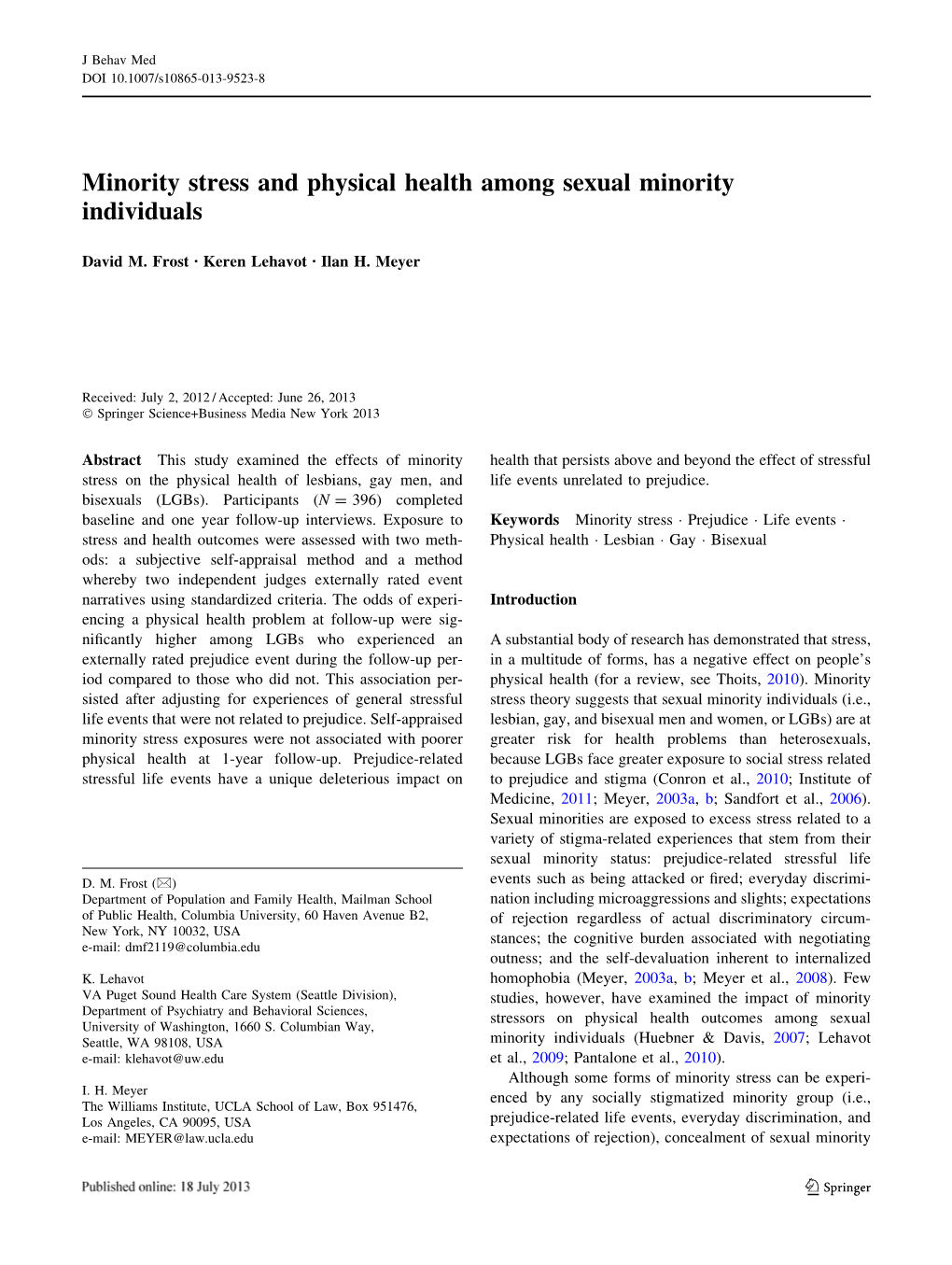 Minority Stress and Physical Health Among Sexual Minority Individuals
