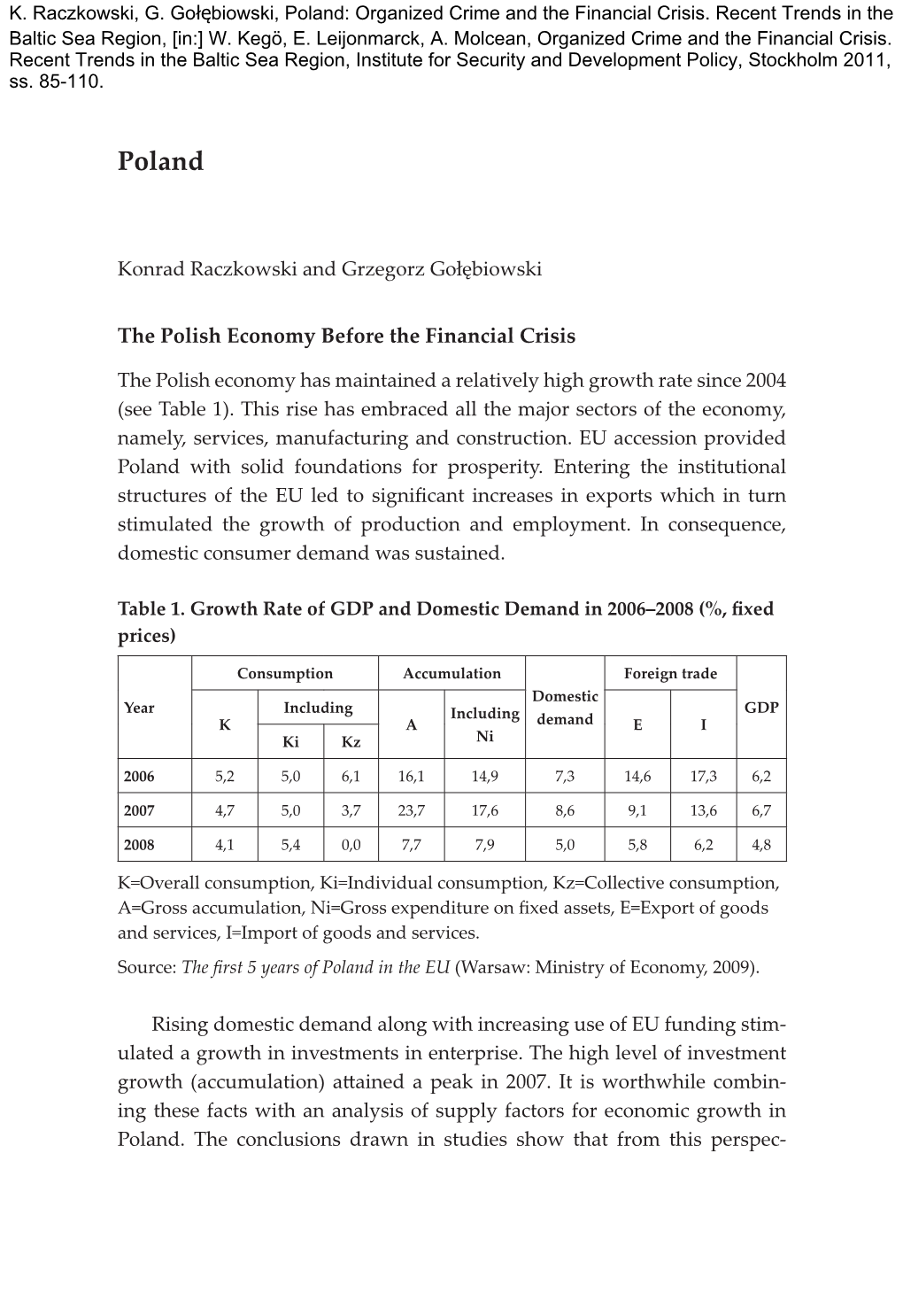 Poland: Organized Crime and the Financial Crisis. Recent Trends in the Baltic Sea Region, [In:] W