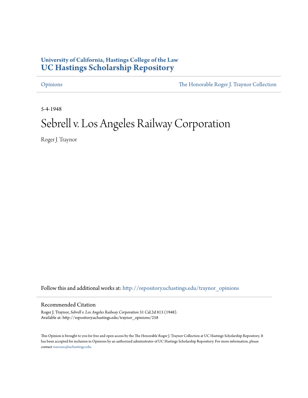 Sebrell V. Los Angeles Railway Corporation Roger J