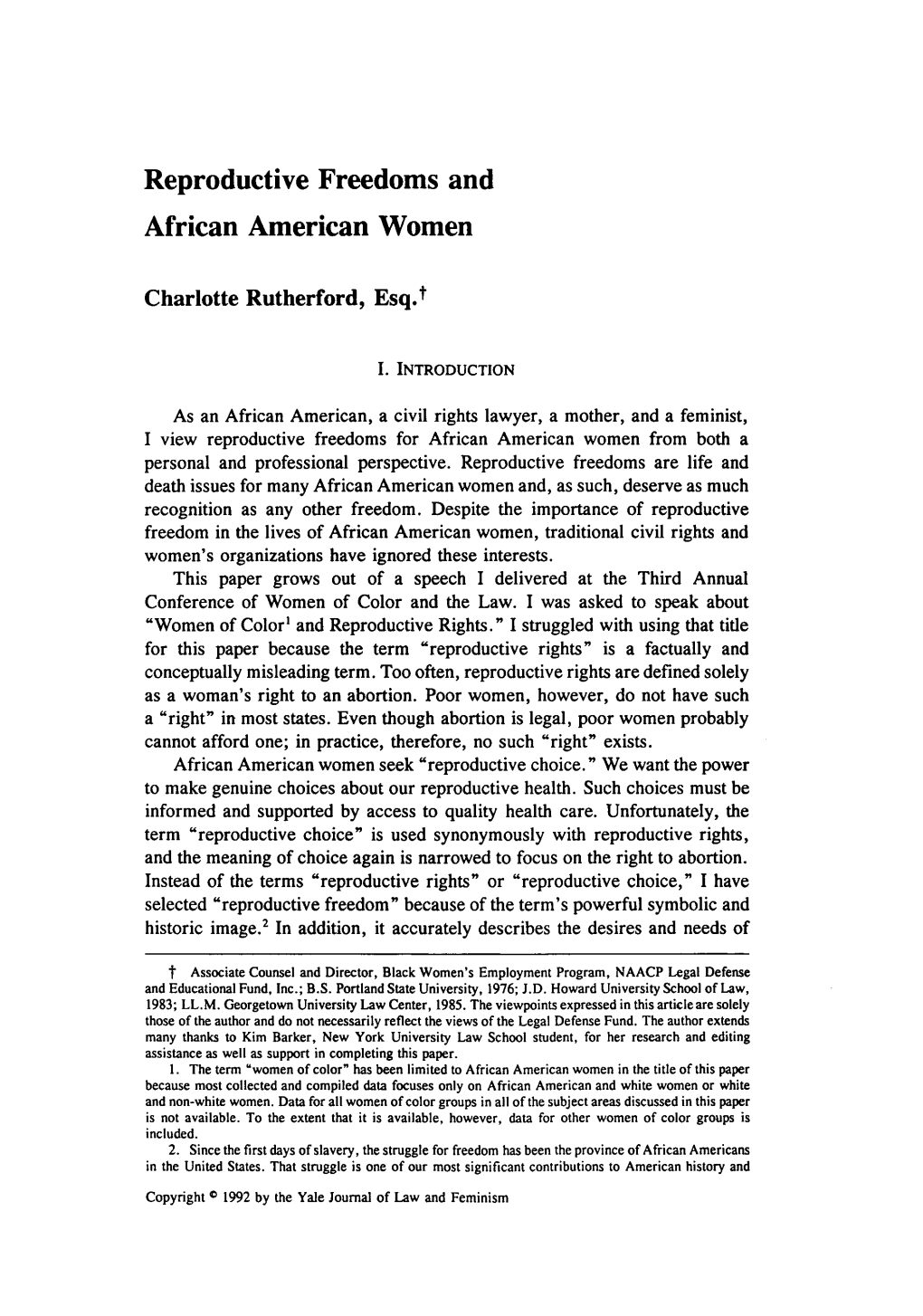 Reproductive Freedoms and African American Women