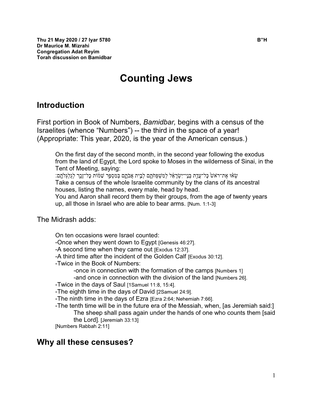 Counting Jews (Bamidbar)