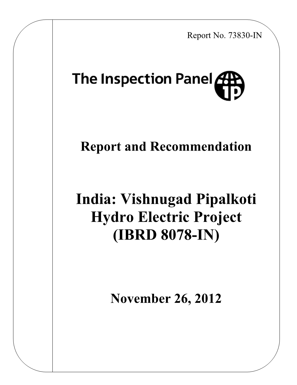 India: Vishnugad Pipalkoti Hydro Electric Project (IBRD 8078-IN)