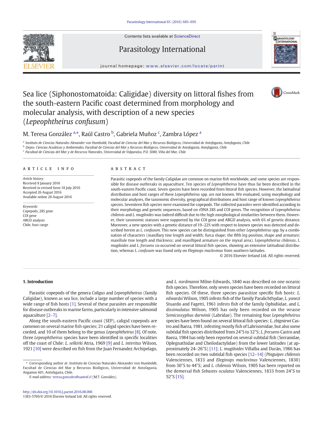 Diversity on Littoral Fishes from the South-Eastern Pacific Coast