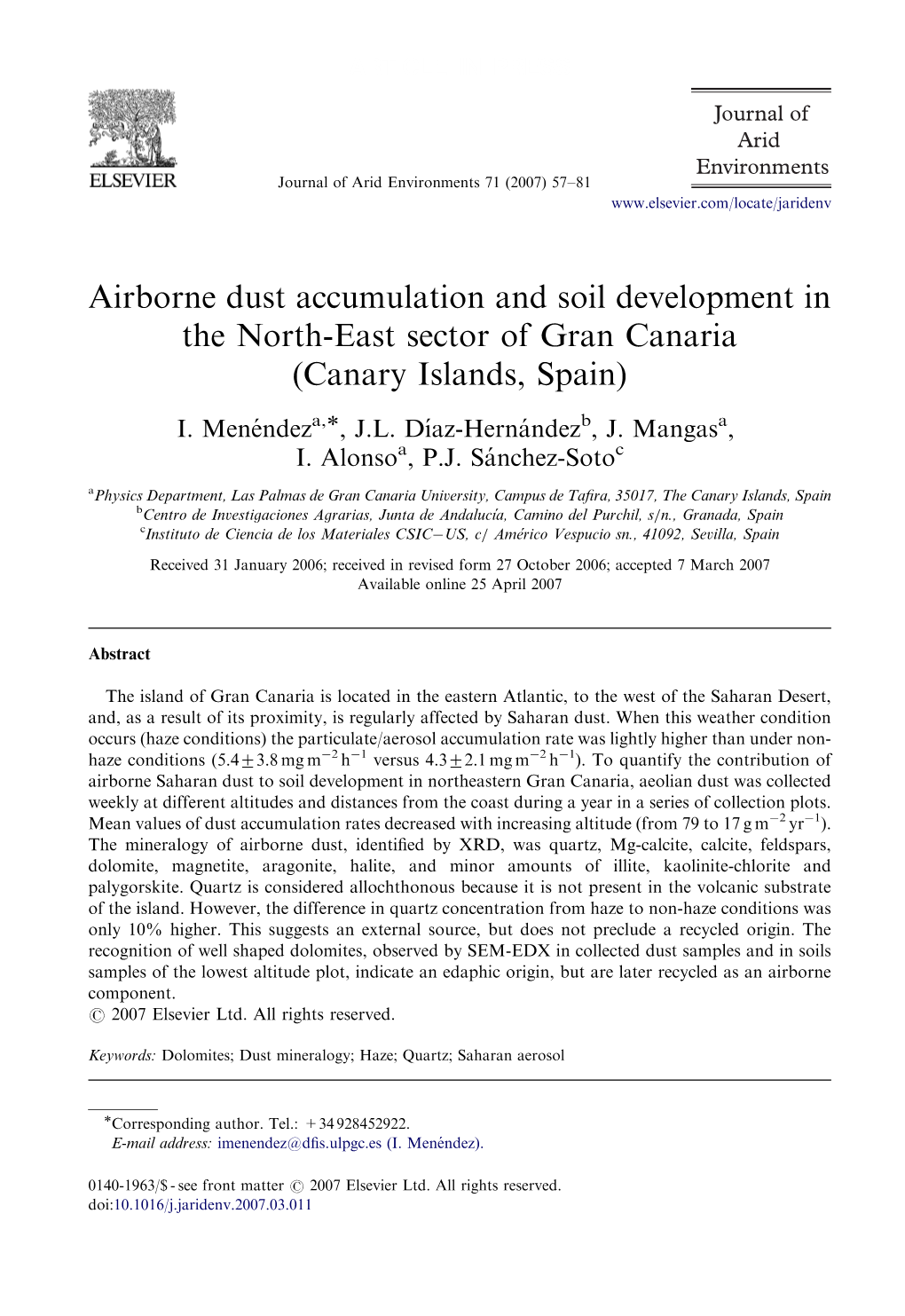 Airborne Dust Accumulation and Soil Development in the North-East Sector of Gran Canaria (Canary Islands, Spain)