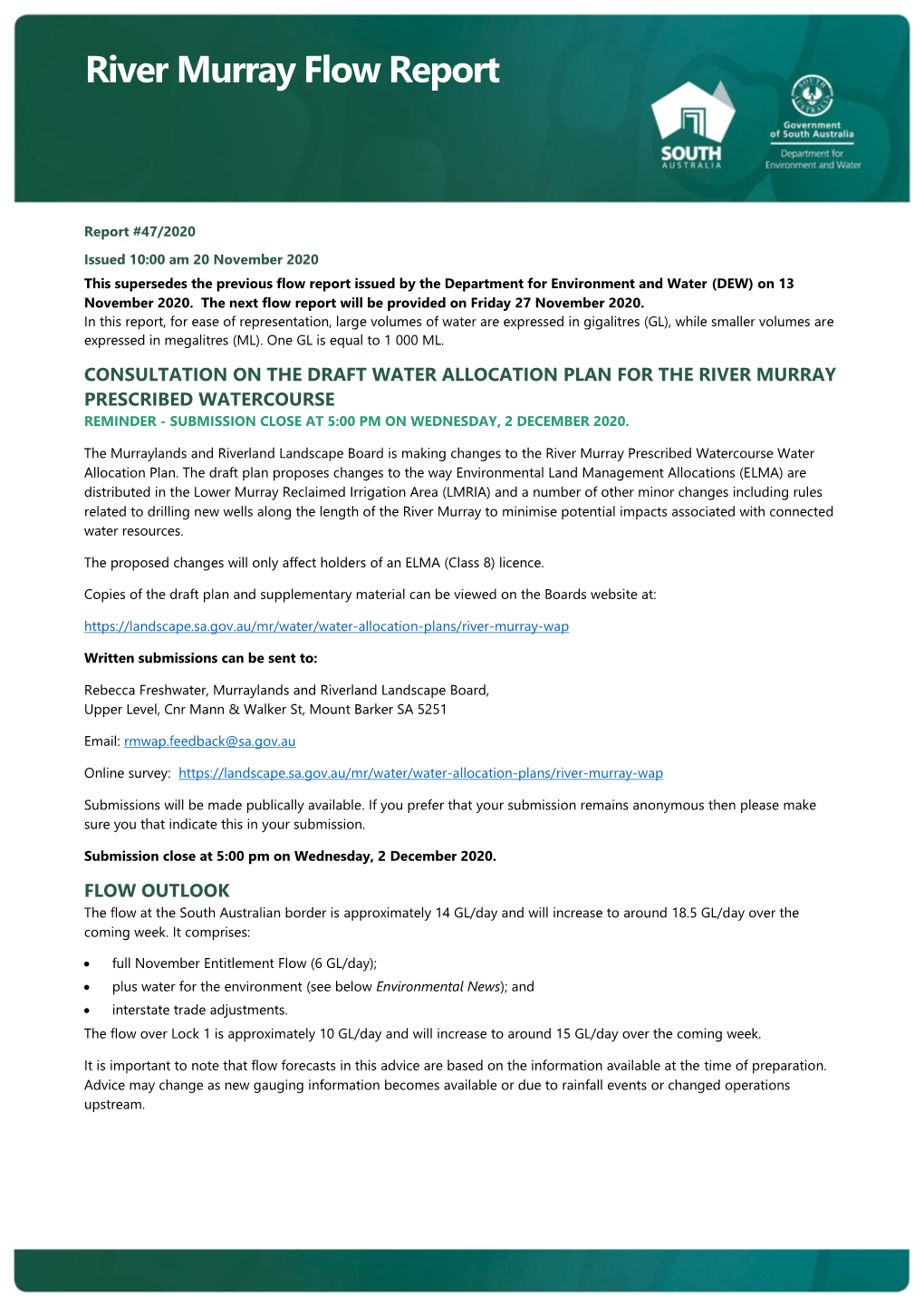 River Murray Flow Report