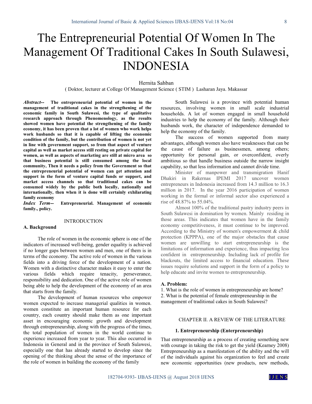The Entrepreneurial Potential of Women in the Management of Traditional Cakes in South Sulawesi, INDONESIA