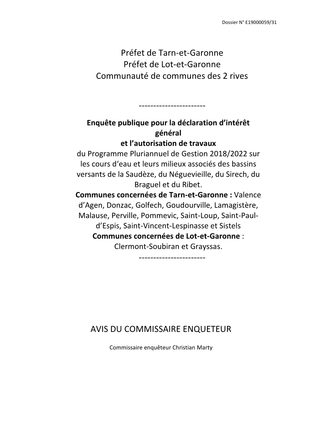 Avis Du Commissaire Enqueteur