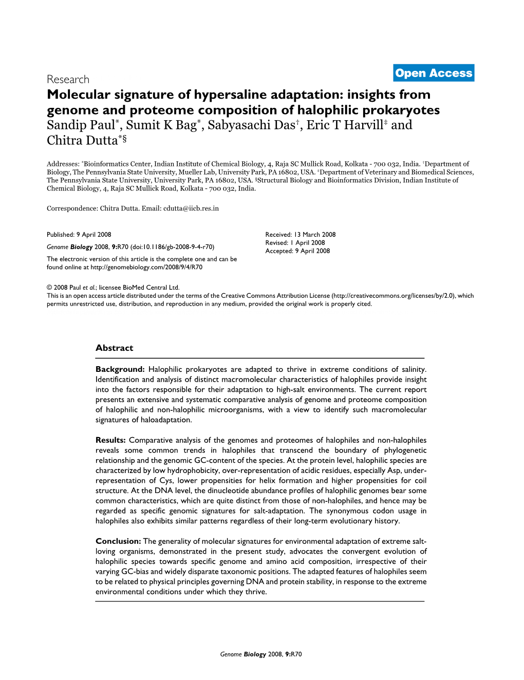 Molecular Signature of Hypersaline Adaptation: Insights from Genome and Proteome Composition of Halophilic Prokaryotes