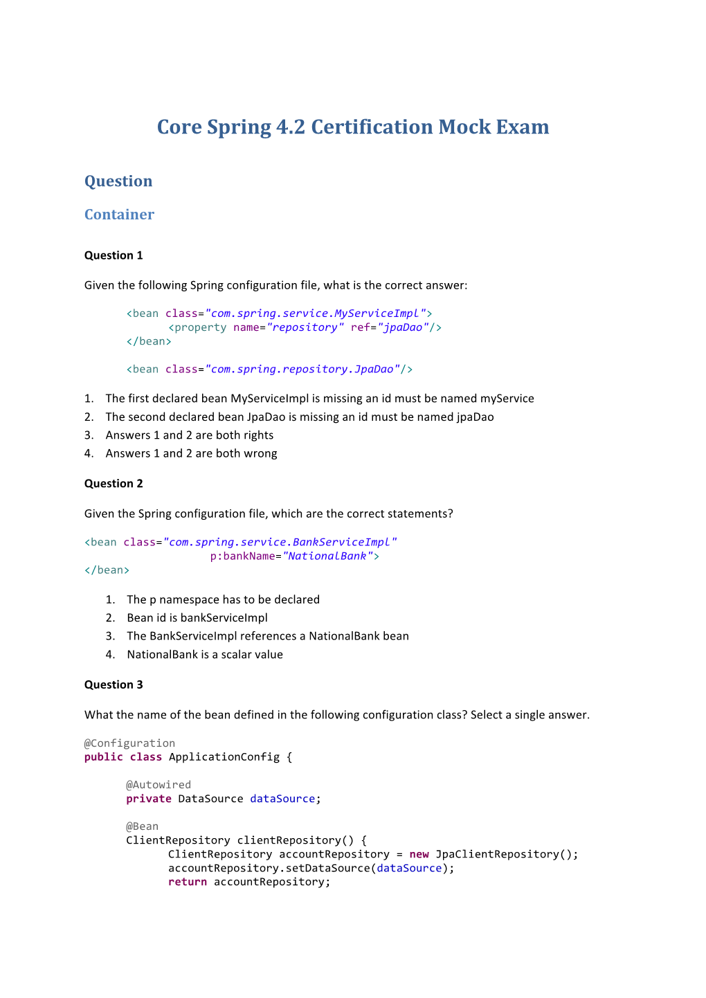Core Spring 4.2 Certification Mock Exam