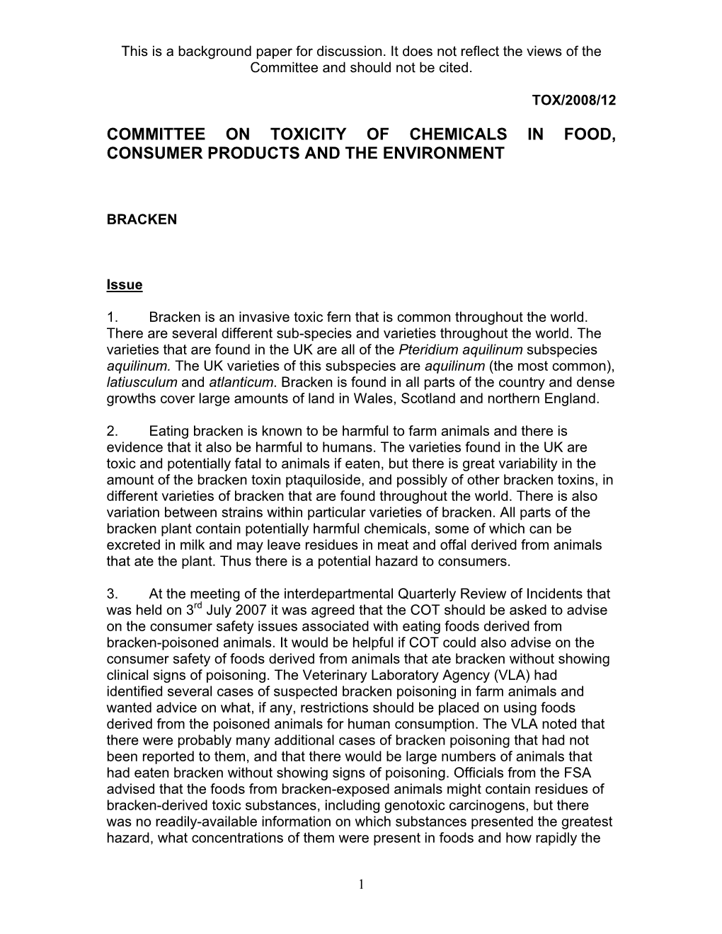 Committee on Toxicity of Chemicals in Food, Consumer Products and the Environment