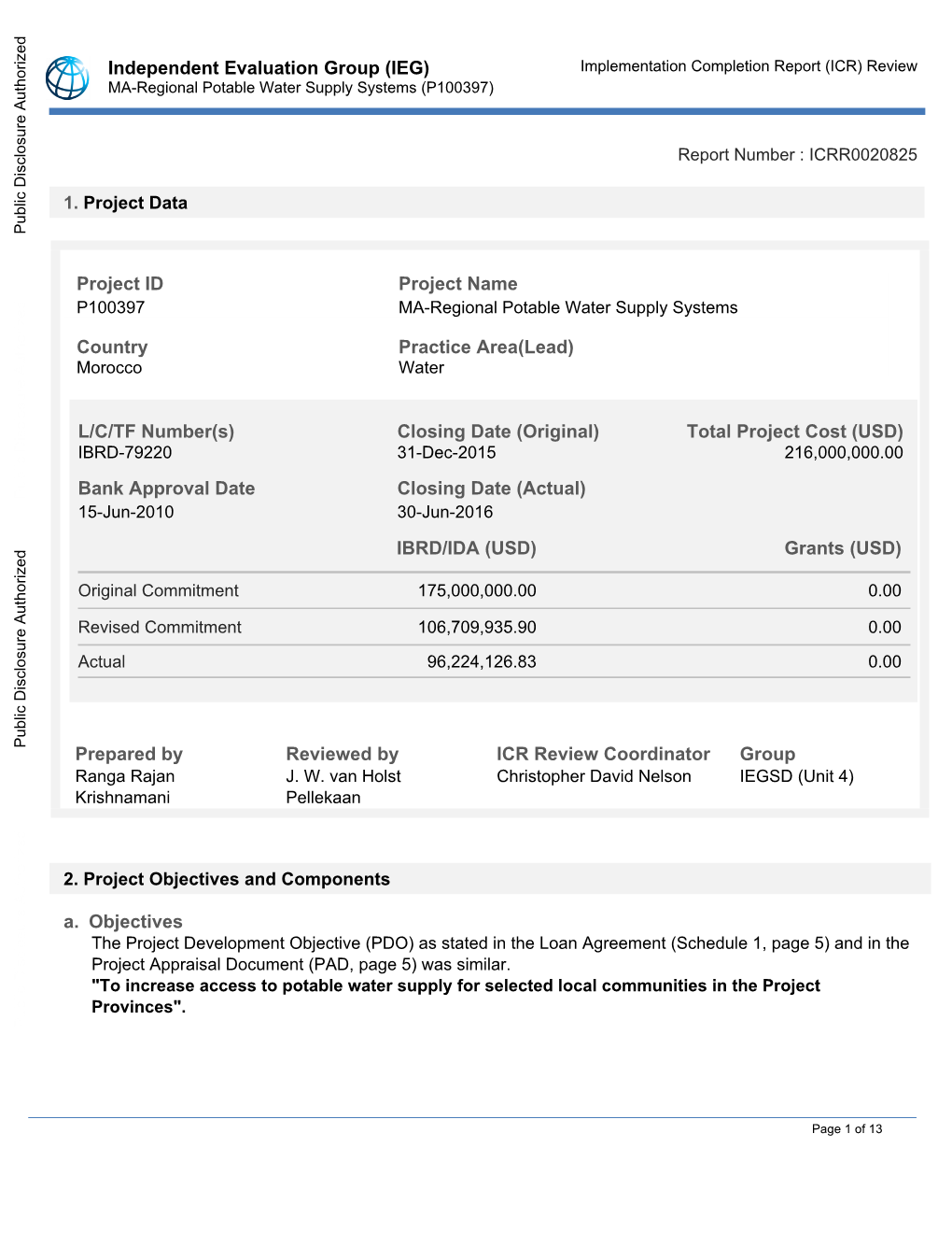 ICR) Review MA-Regional Potable Water Supply Systems (P100397