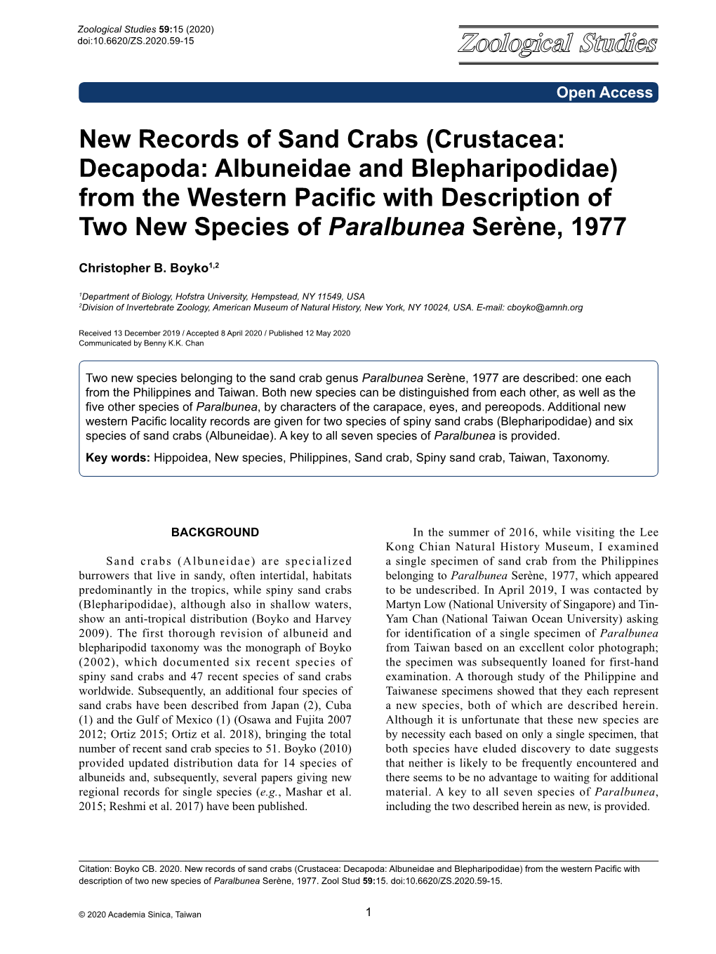 New Records of Sand Crabs (Crustacea