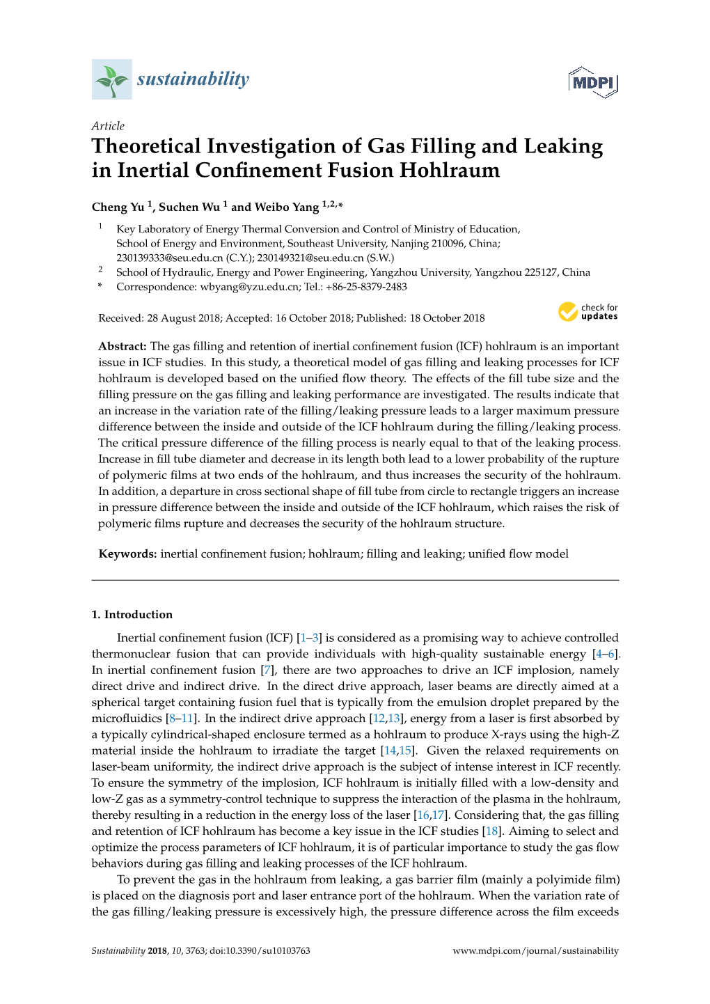 Theoretical Investigation of Gas Filling and Leaking in Inertial Conﬁnement Fusion Hohlraum