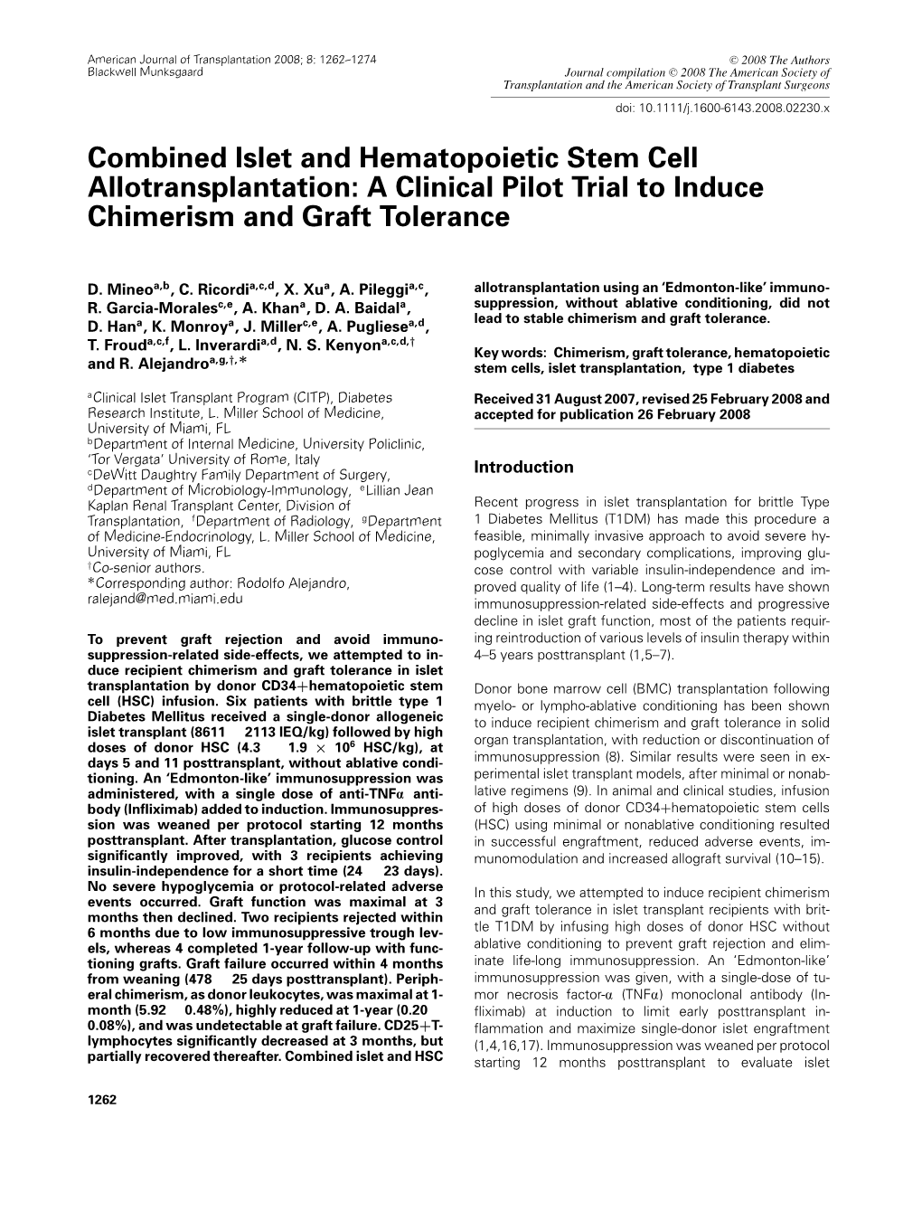 A Clinical Pilot Trial to Induce Chimerism and Graft Tolerance