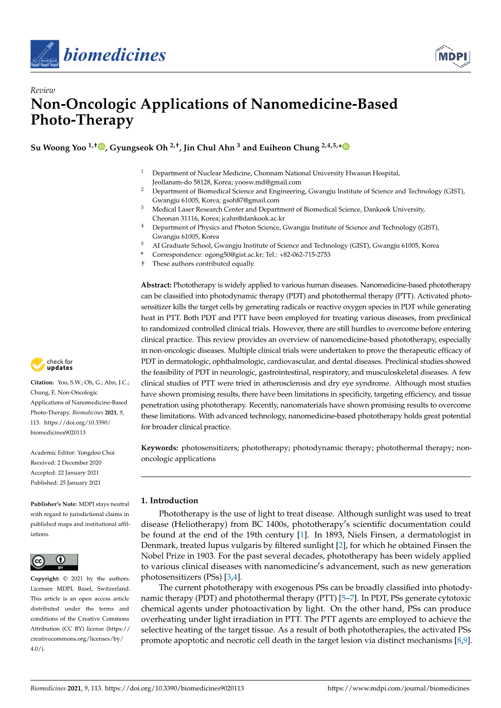 Non-Oncologic Applications of Nanomedicine-Based Photo-Therapy