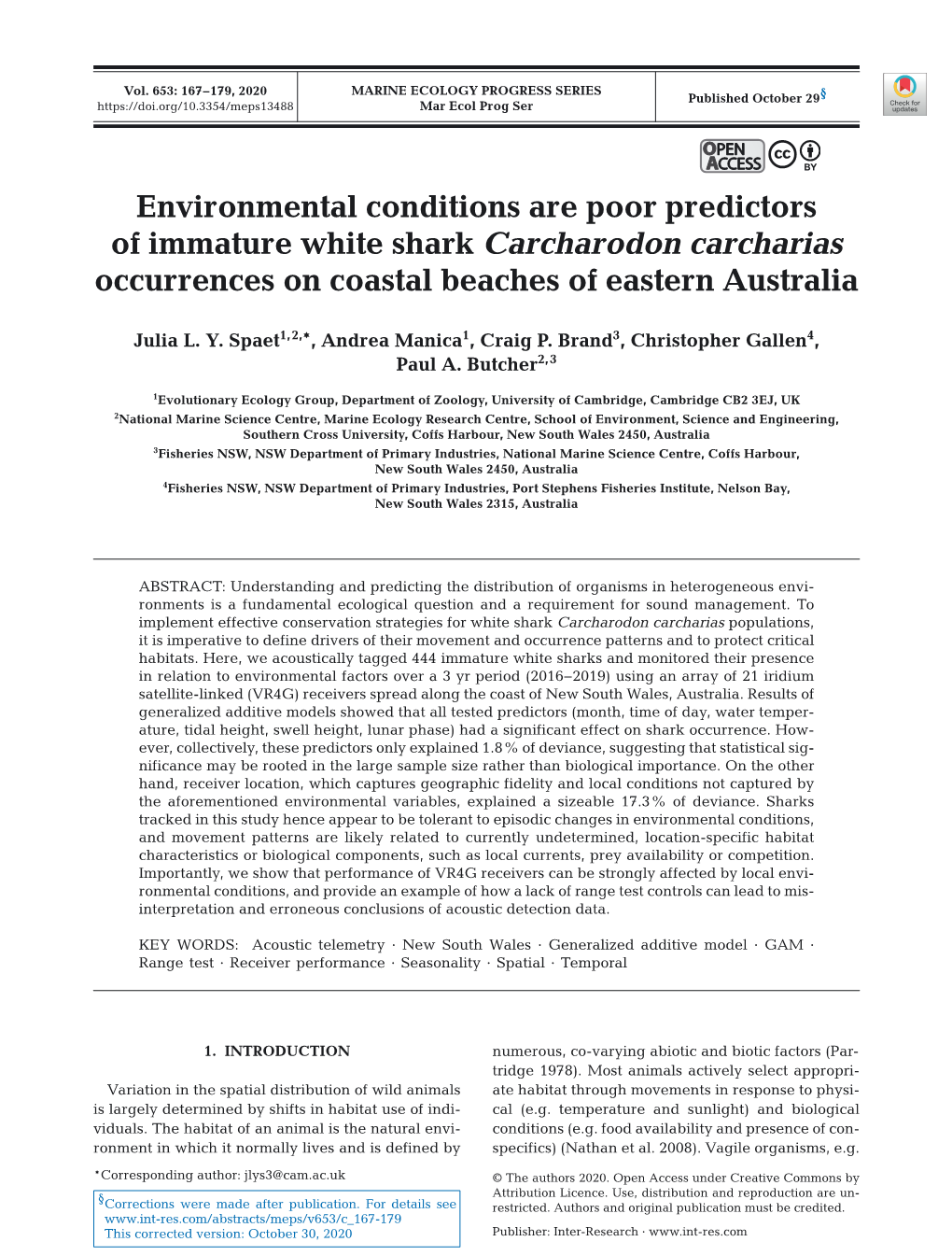 Environmental Conditions Are Poor Predictors of Immature White Shark Carcharodon Carcharias Occurrences on Coastal Beaches of Eastern Australia