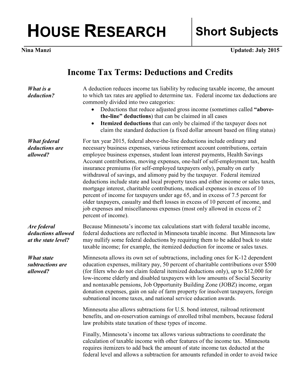 Income Tax Terms: Deductions and Credits