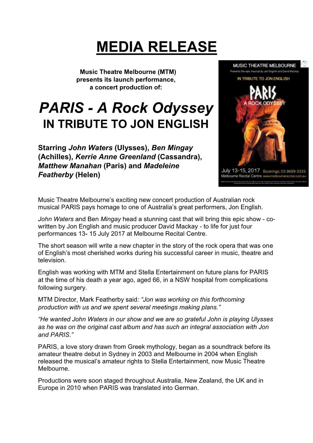 A Rock Odyssey in TRIBUTE to JON ENGLISH