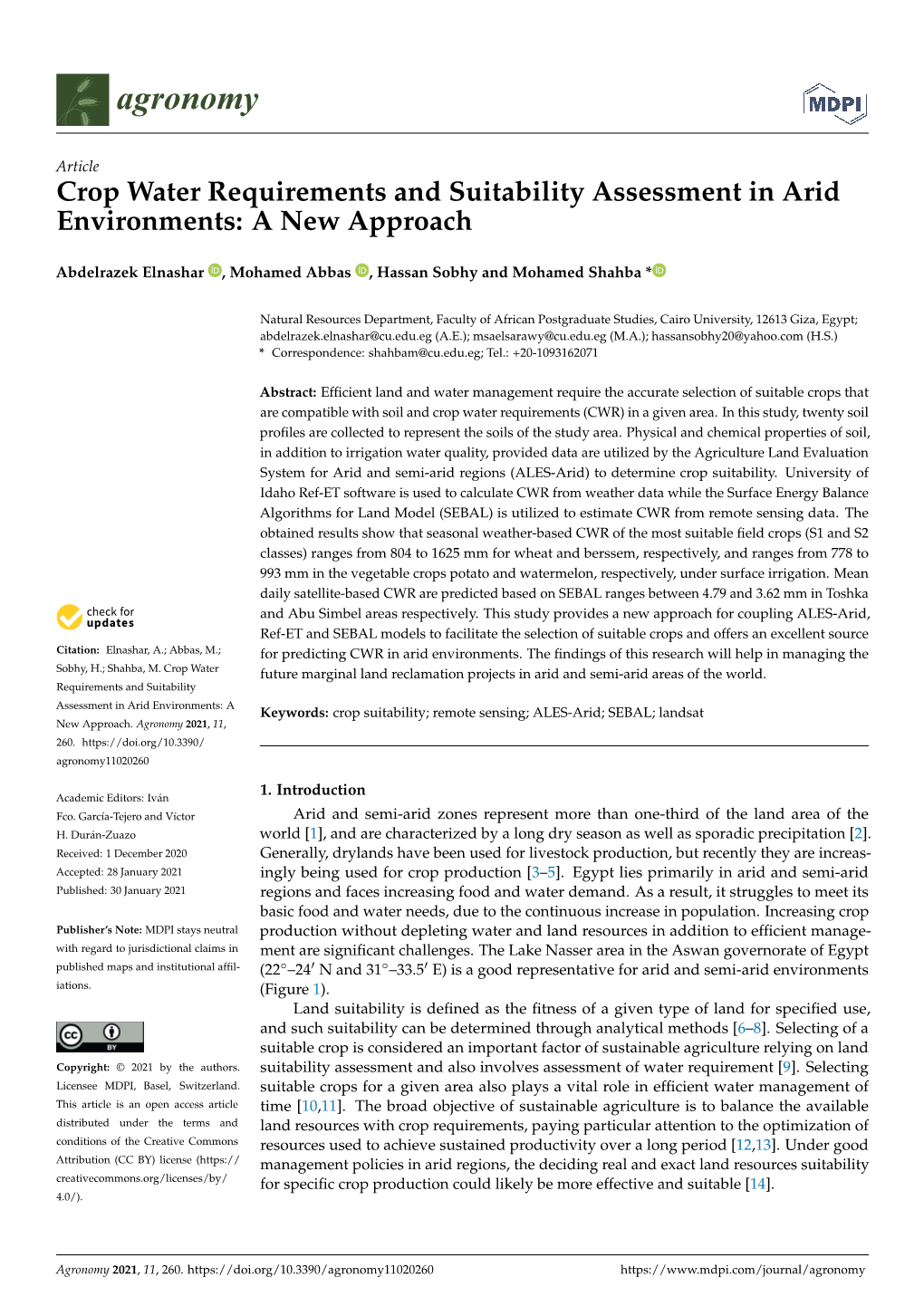 Crop Water Requirements and Suitability Assessment in Arid Environments: a New Approach