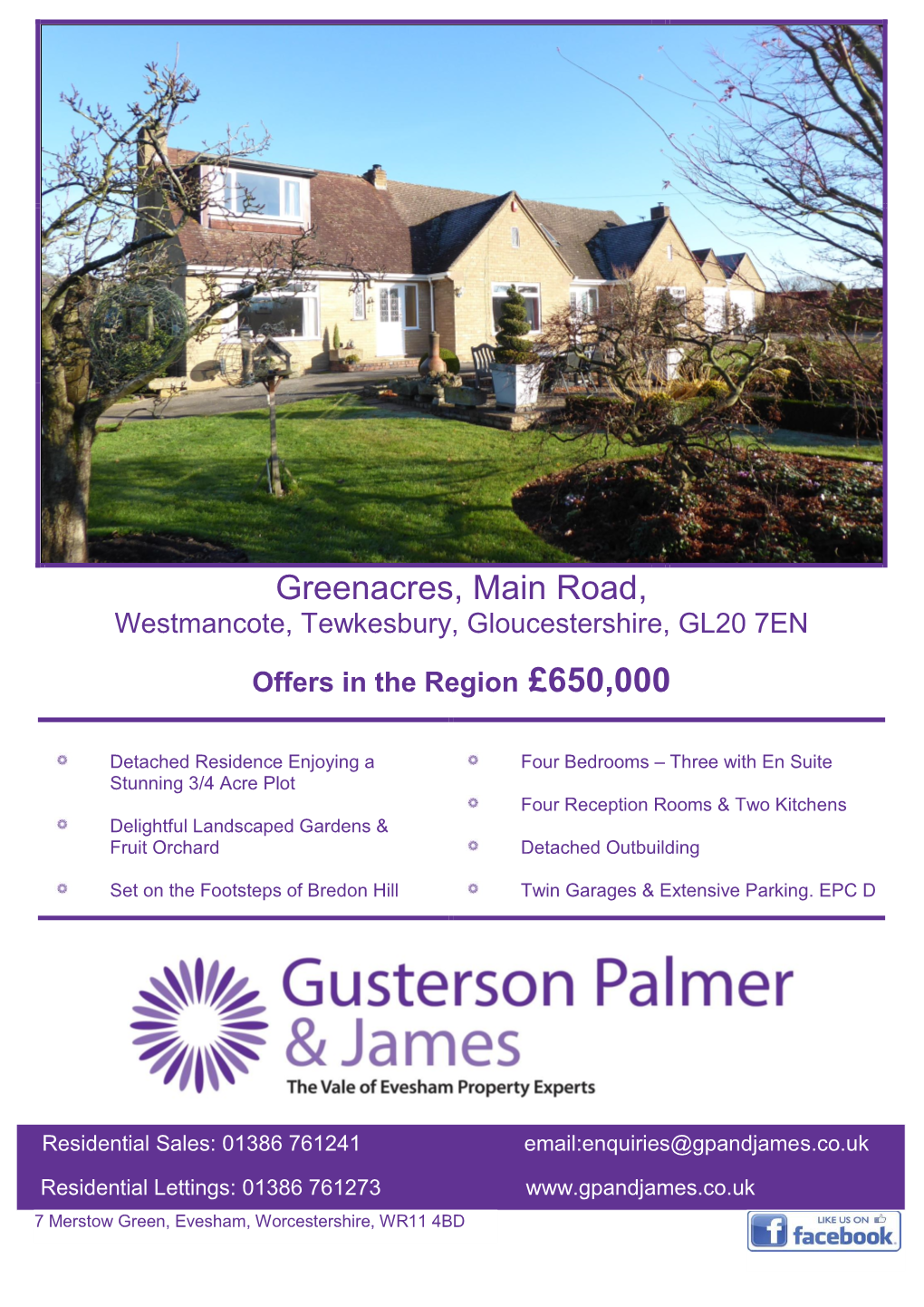 Greenacres, Main Road, Westmancote, Tewkesbury, Gloucestershire, GL20 7EN