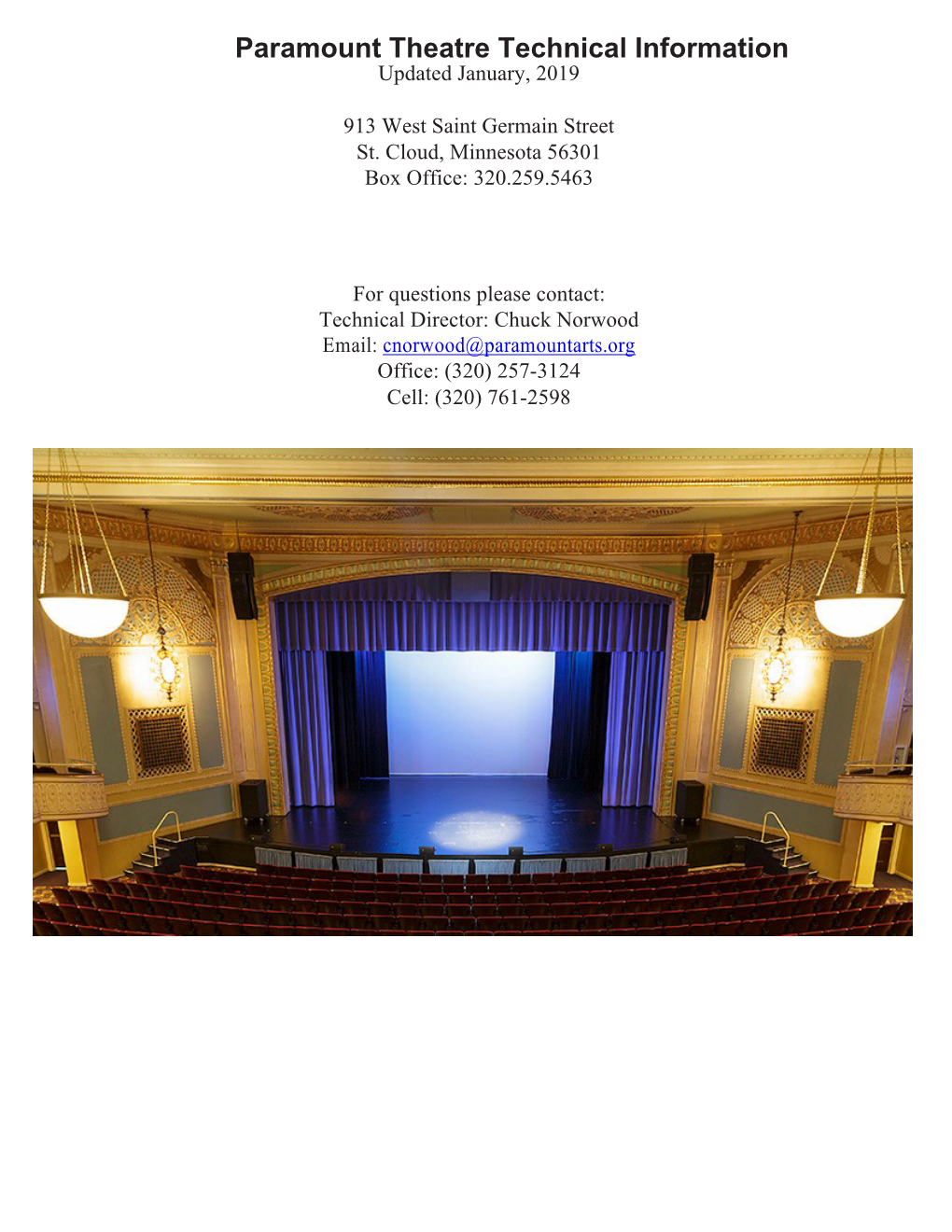 Paramount Theatre Technical Information Updated January, 2019