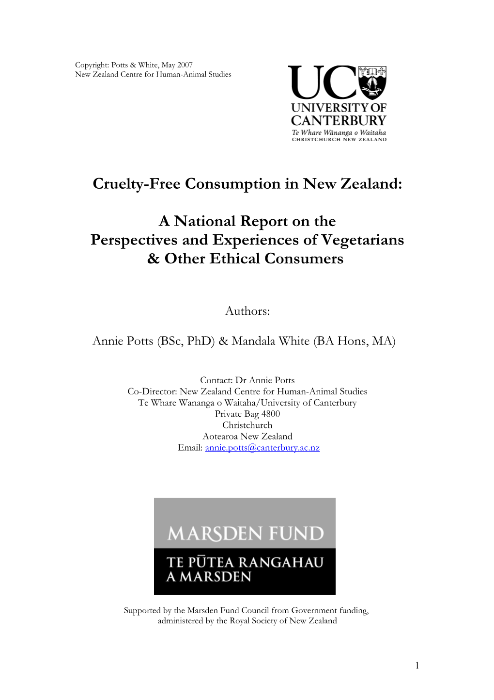 Cruelty-Free Consumption in New Zealand: a National Report on the Perspectives and Experiences of Vegetarians & Other Ethical Consumers