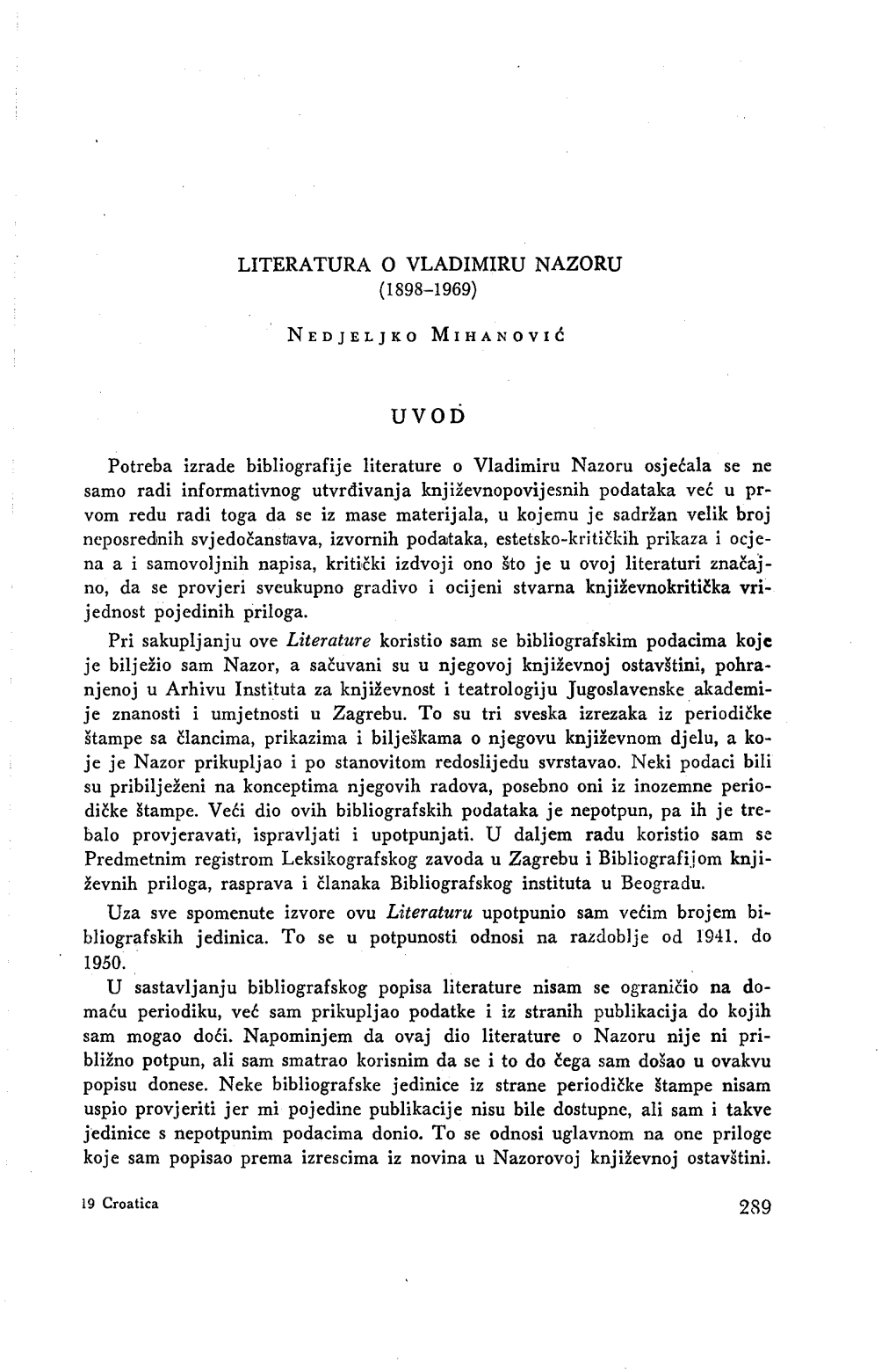 Literatura O Vladimiru Nazoru (1898-1969)