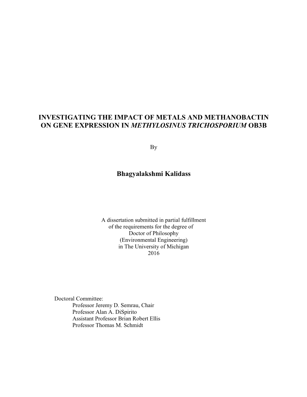 Investigating the Impact of Metals and Methanobactin on Gene Expression in Methylosinus Trichosporium Ob3b