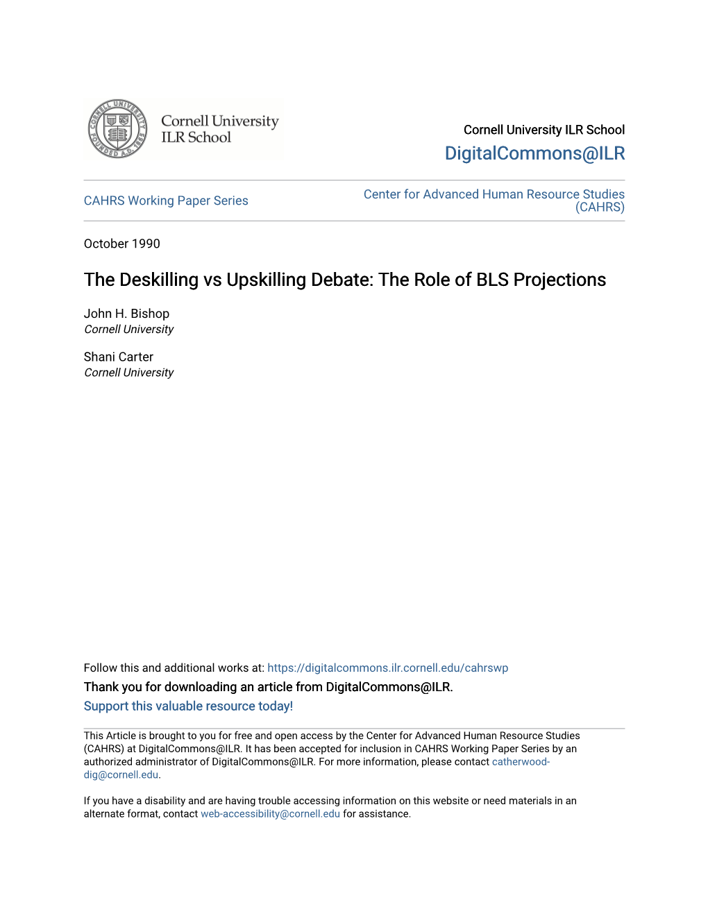 The Deskilling Vs Upskilling Debate: the Role of BLS Projections
