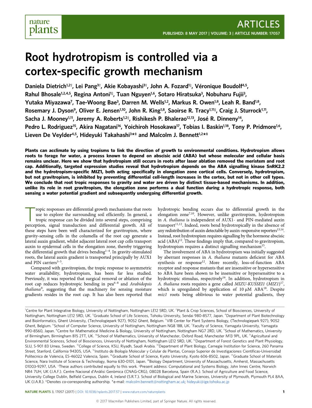 Root Hydrotropism Is Controlled Via a Cortex-Specific Growth Mechanism