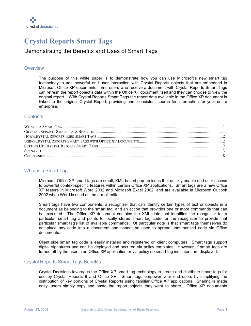 Crystal Reports Smart Tags Demonstrating the Benefits and Uses of Smart Tags