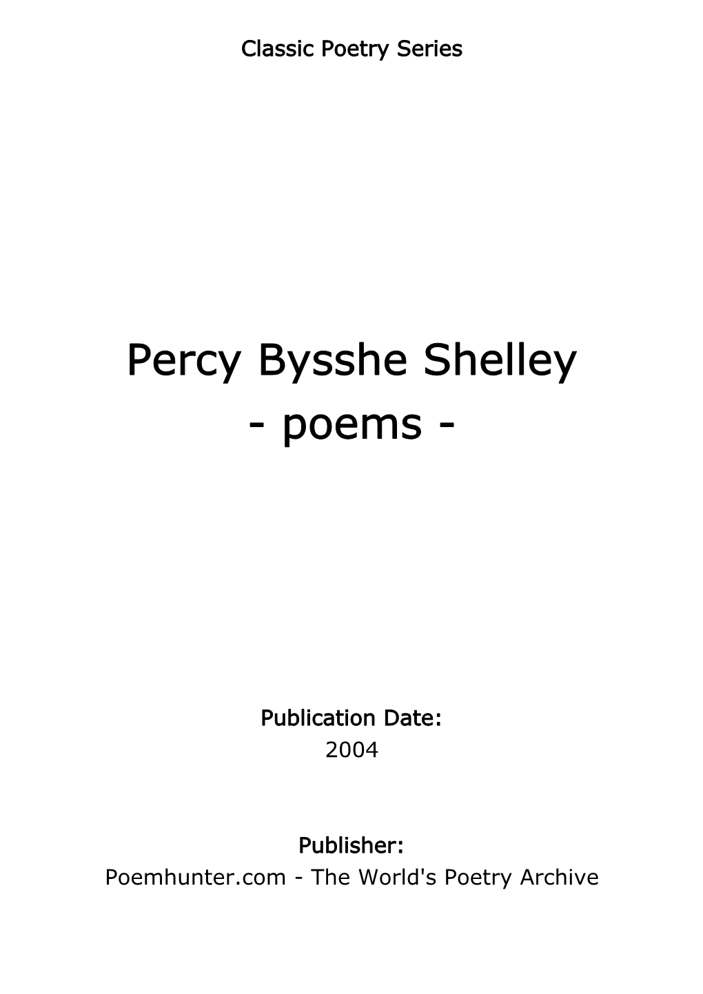 Percy Bysshe Shelley - Poems