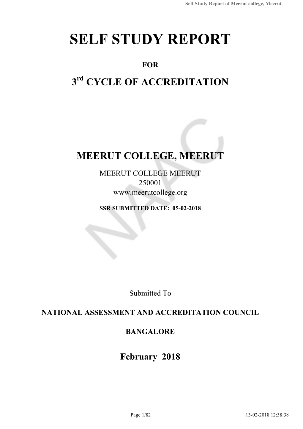 Self Study Report of Meerut College, Meerut