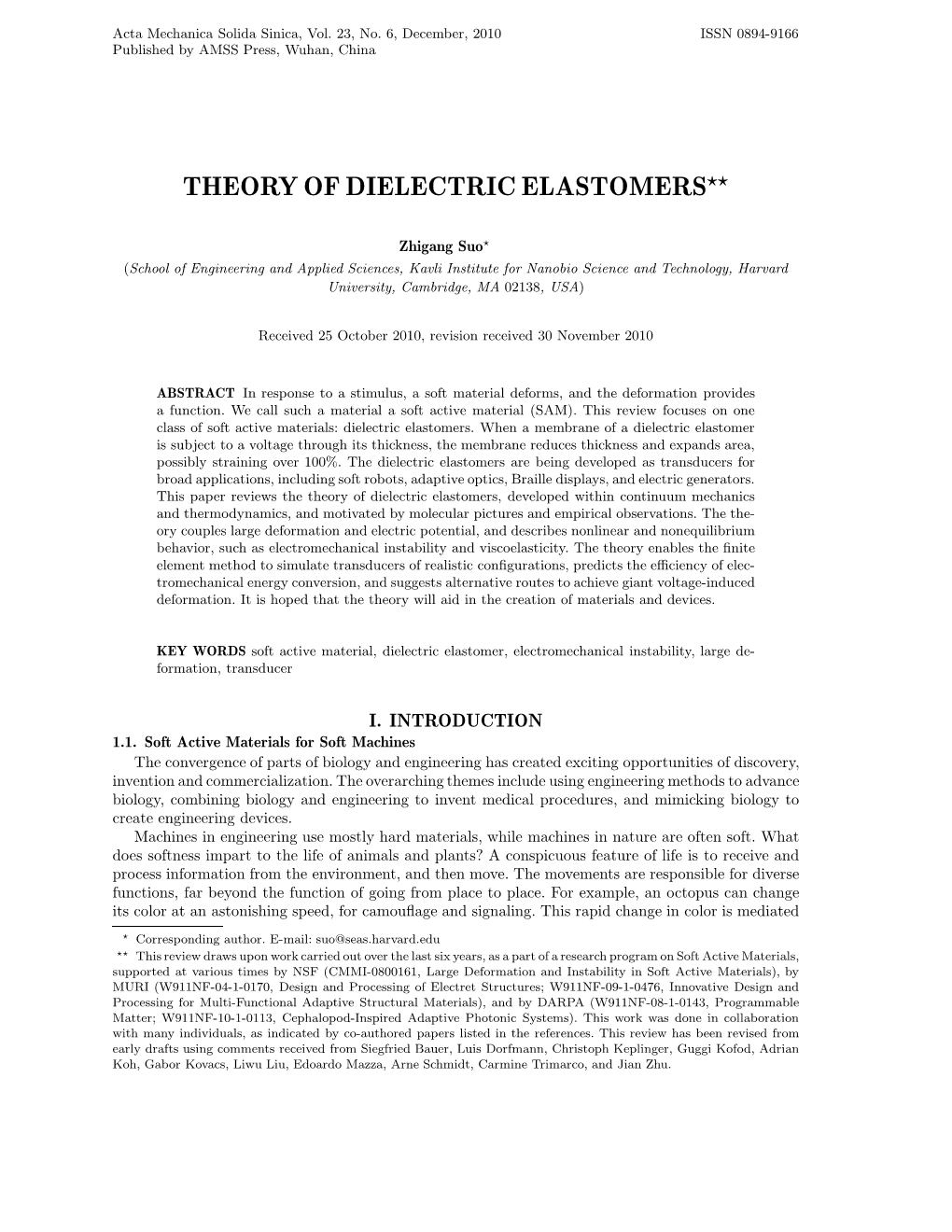 Theory of Dielectric Elastomers⋆⋆