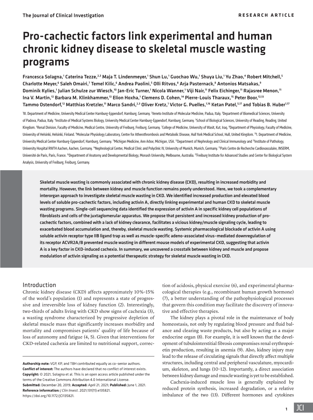 Pro-Cachectic Factors Link Experimental and Human Chronic Kidney Disease to Skeletal Muscle Wasting Programs