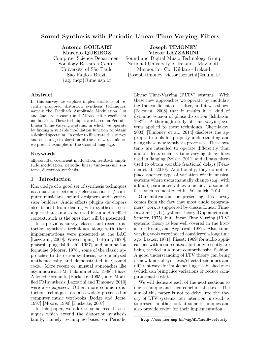 Sound Synthesis with Periodic Linear Time-Varying Filters