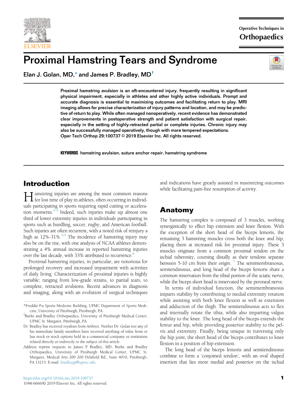 Proximal Hamstring Tears and Syndrome Elan J