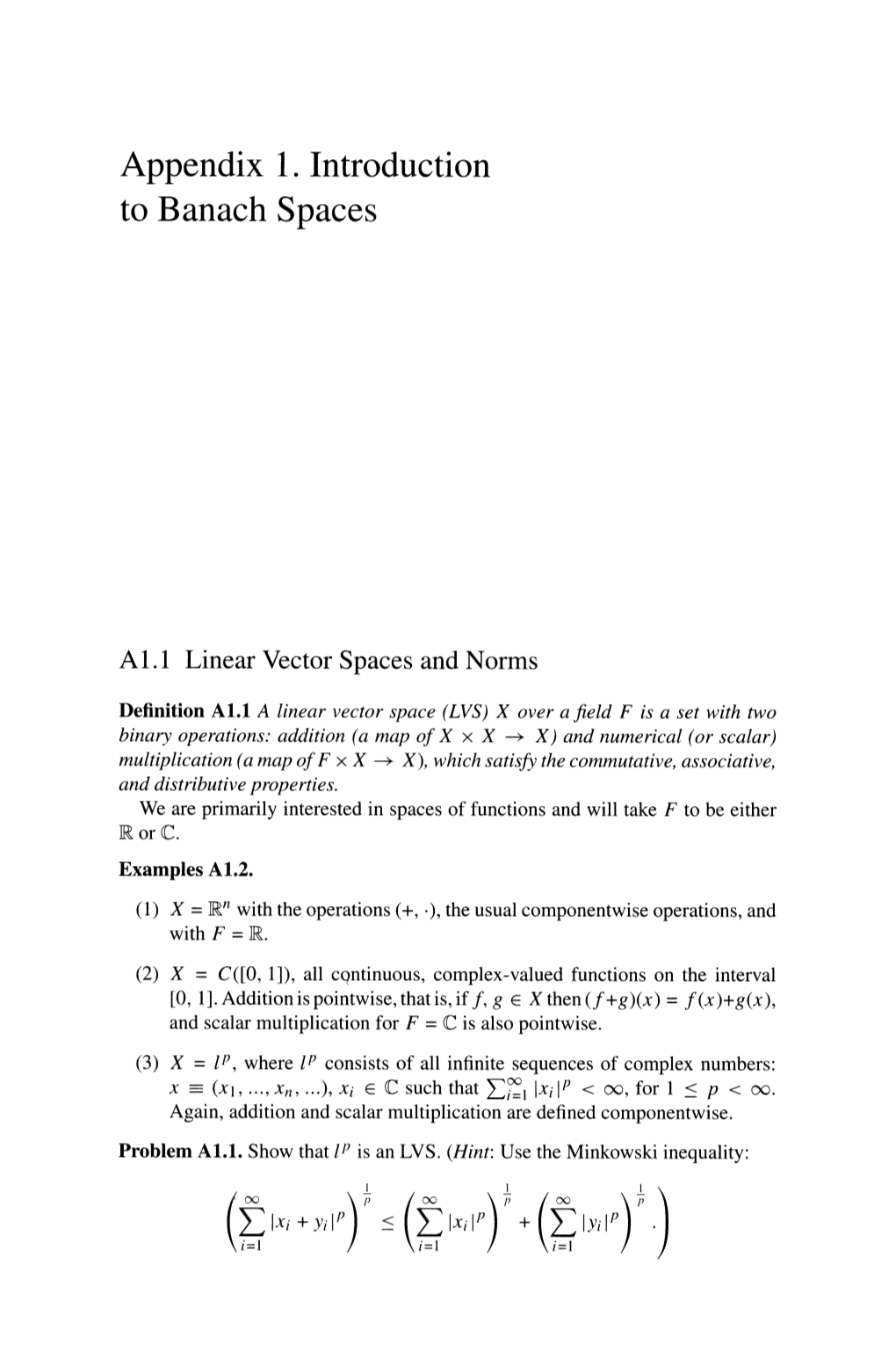 Appendix 1. Introduction to Banach Spaces