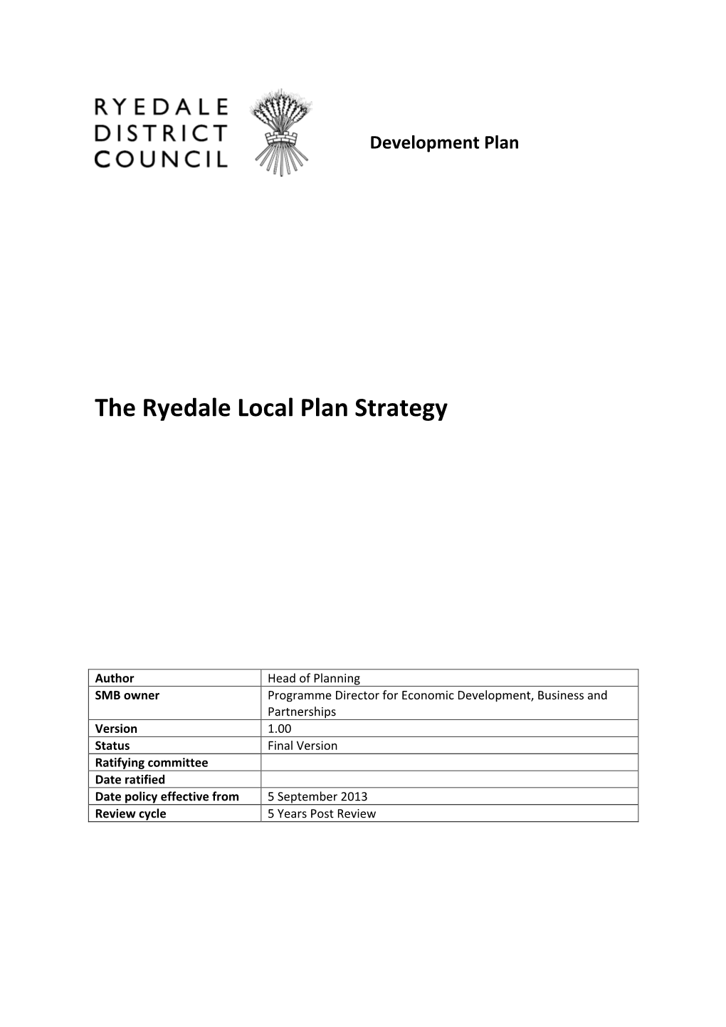 Ryedale Local Plan Strategy