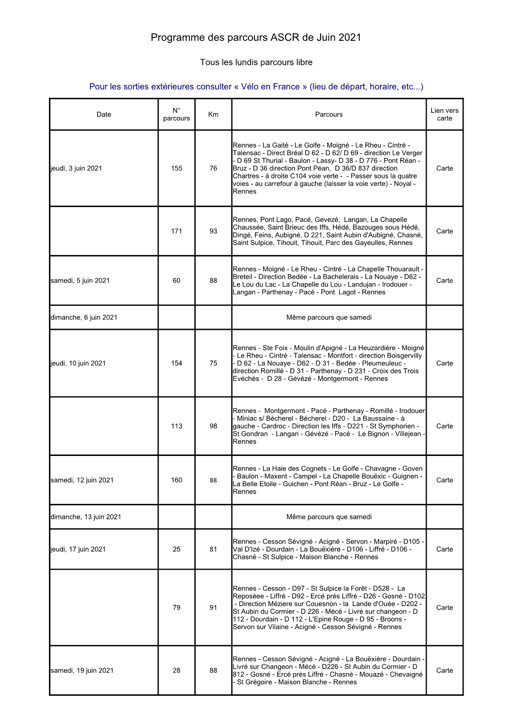 Programme Des Parcours ASCR De Juin 2021