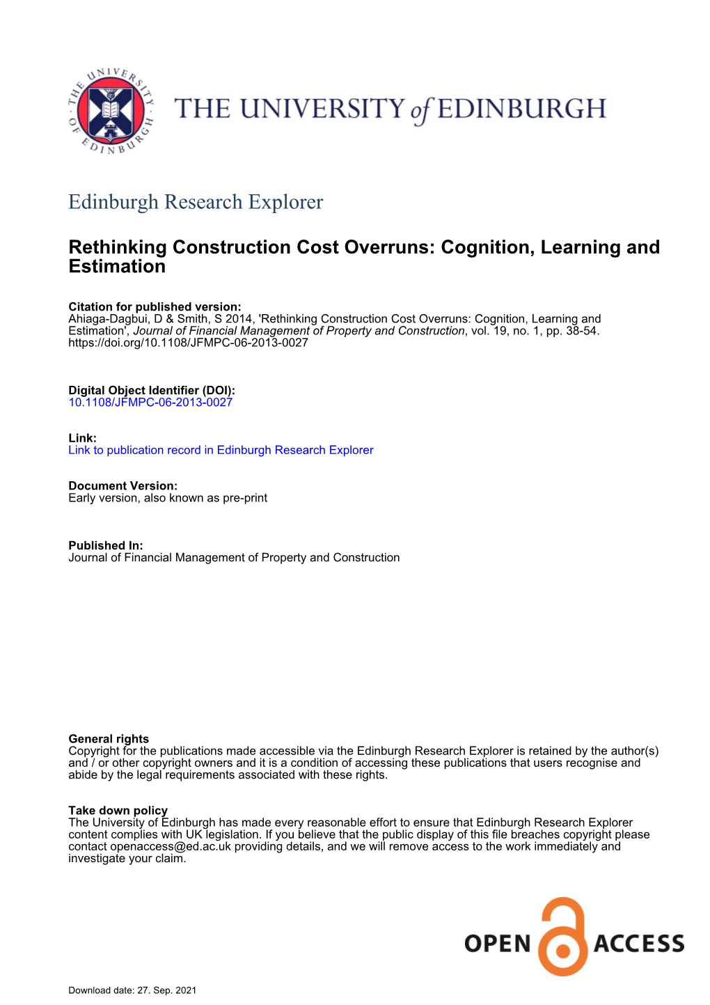 Rethinking Construction Cost Overruns: Cognition, Learning And