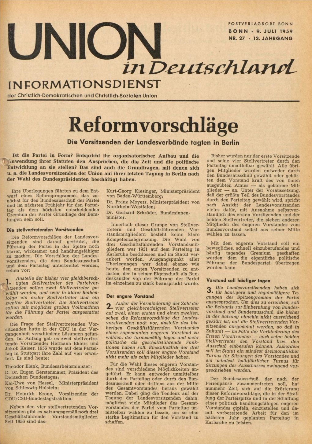 UID Jg. 13 1959 Nr. 27, Union in Deutschland