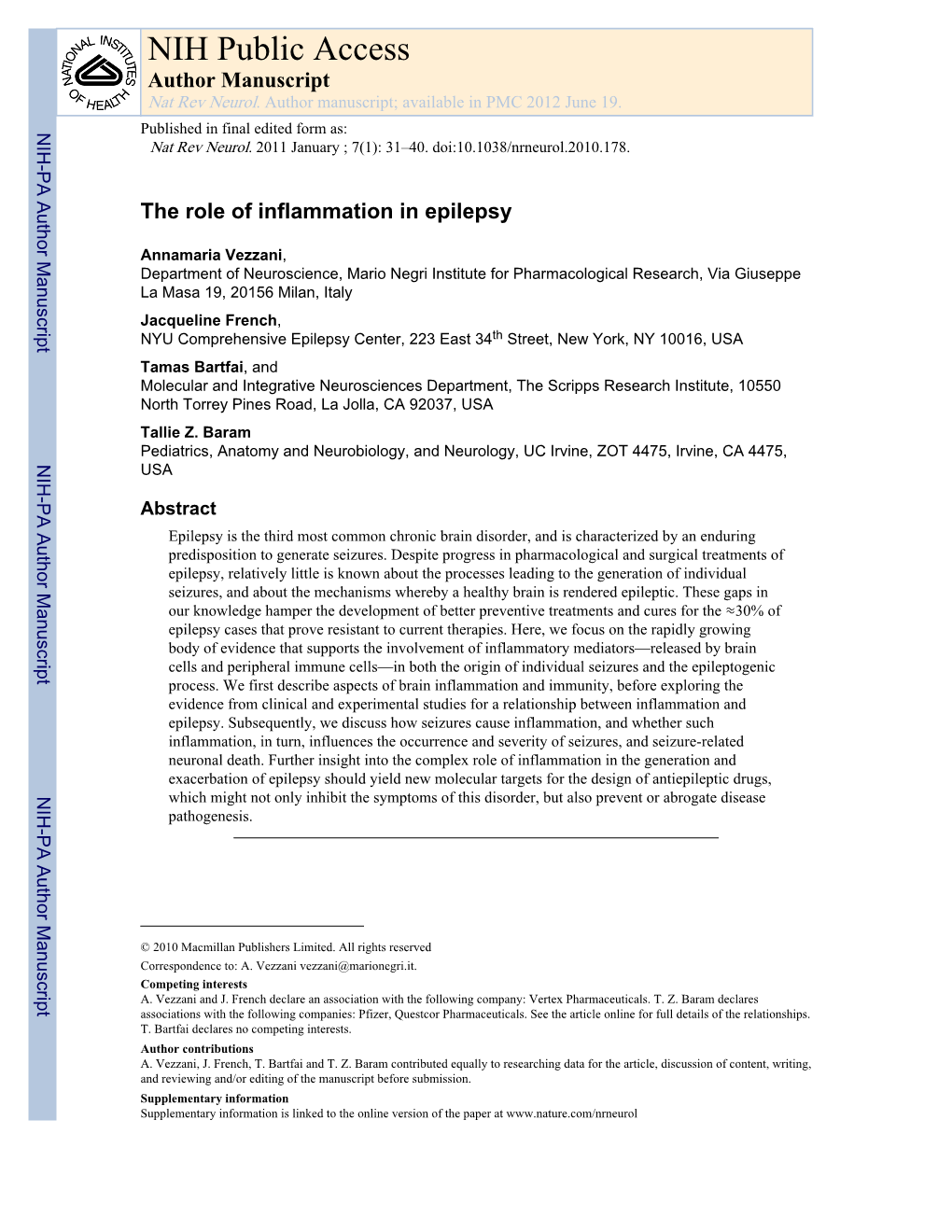 NIH Public Access Author Manuscript Nat Rev Neurol