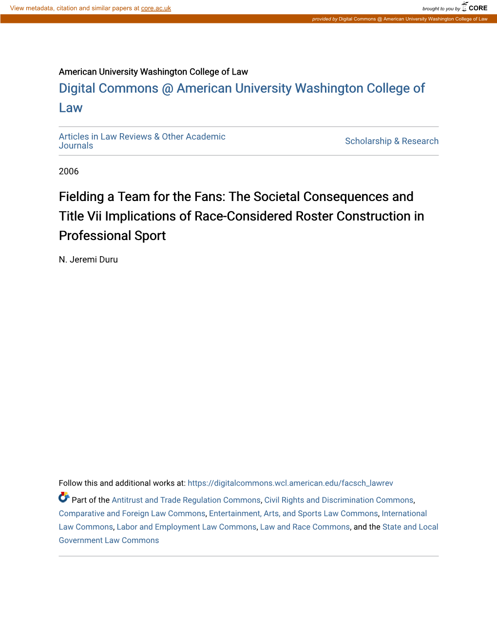 The Societal Consequences and Title Vii Implications of Race-Considered Roster Construction in Professional Sport