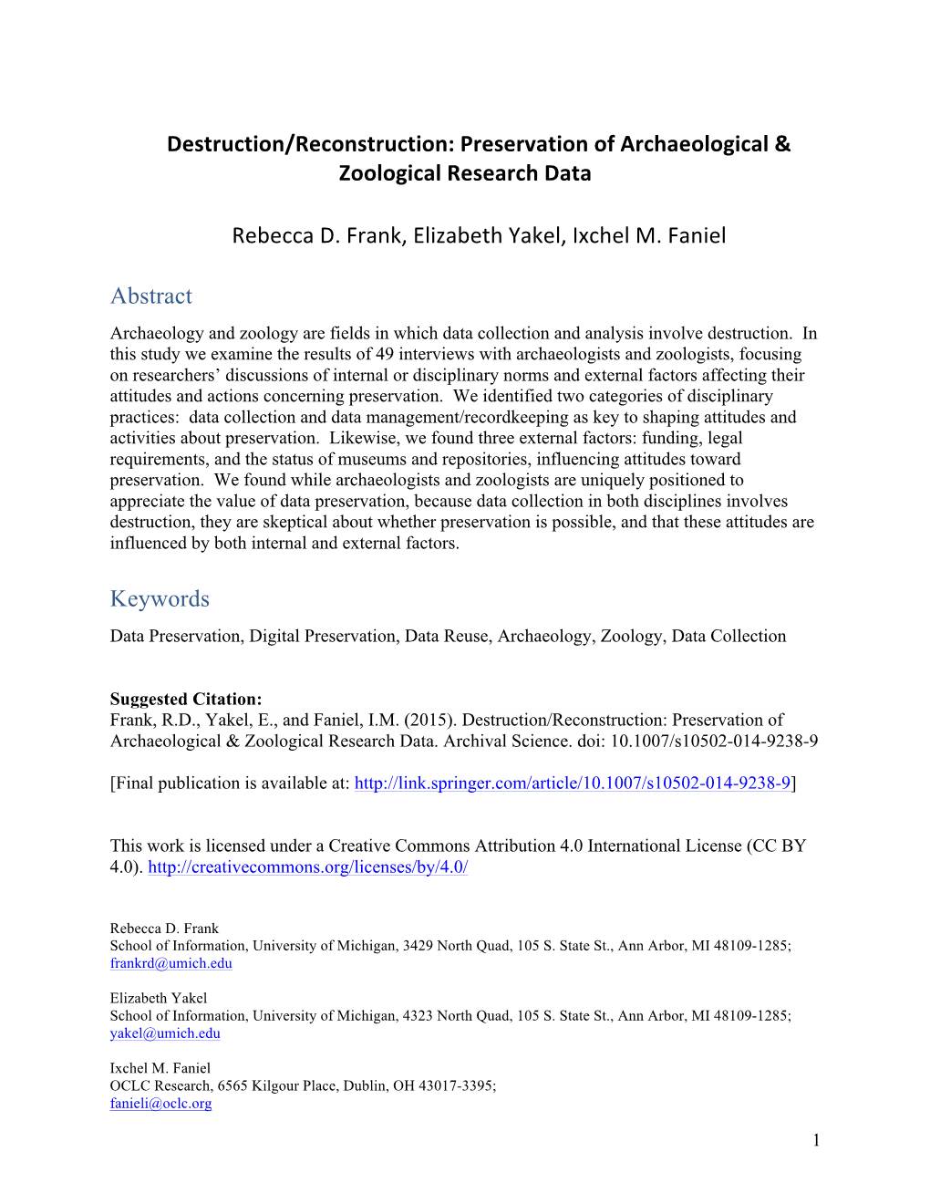 Destruction/Reconstruction: Preservation of Archaeological & Zoological Research Data