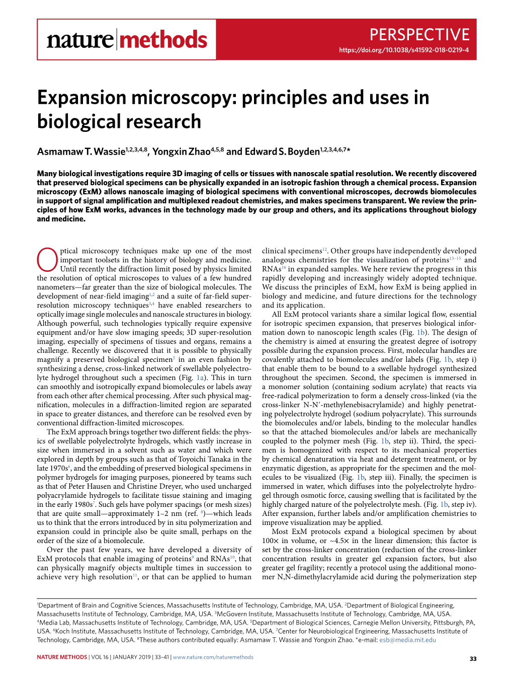 Expansion Microscopy: Principles and Uses in Biological Research